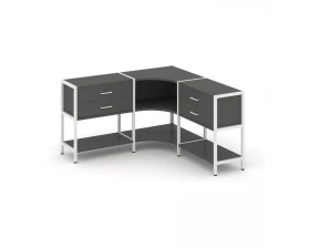 Трехсекционный угловой стеллаж двухярусный с ящиками 1590х1590х879 Shelf System images