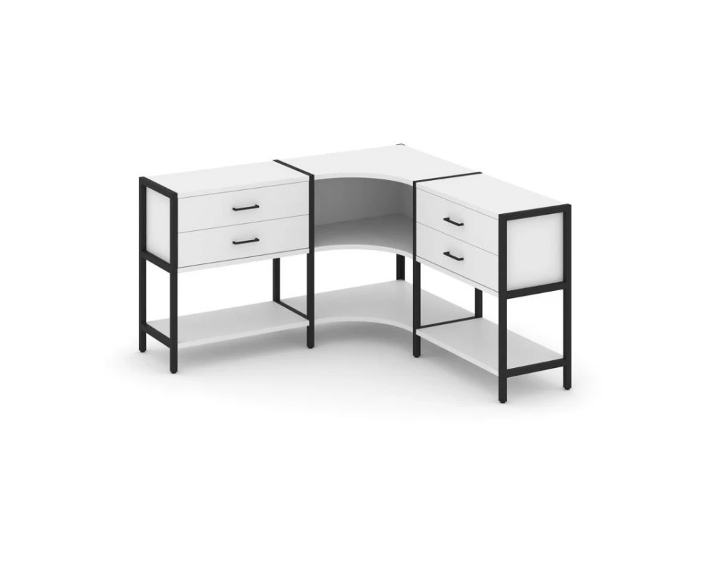 Трехсекционный угловой стеллаж двухярусный с ящиками 1590х1590х879 Shelf System