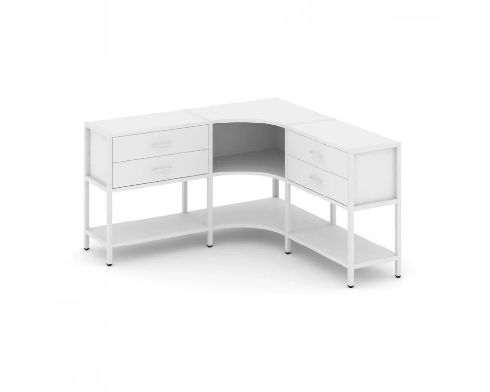 Трехсекционный угловой стеллаж двухярусный с ящиками 1590х1590х879 Shelf System