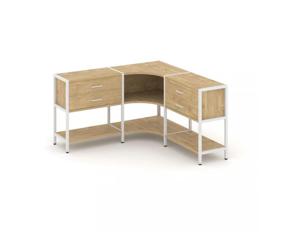 Трехсекционный угловой стеллаж двухярусный с ящиками 1590х1590х879 Shelf System