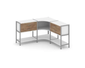 Трехсекционный угловой стеллаж двухярусный с ящиками 1590х1590х879 Shelf System images