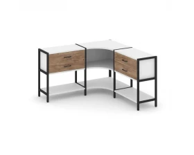 Трехсекционный угловой стеллаж двухярусный с ящиками 1590х1590х879 Shelf System images