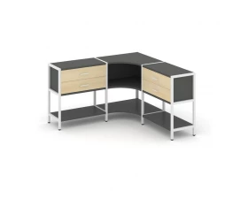 Трехсекционный угловой стеллаж двухярусный с ящиками 1590х1590х879 Shelf System images