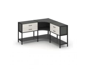 Трехсекционный угловой стеллаж двухярусный с ящиками 1590х1590х879 Shelf System images