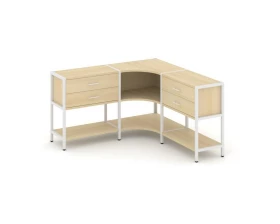 Трехсекционный угловой стеллаж двухярусный с ящиками 1590х1590х879 Shelf System images