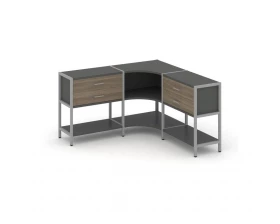 Трехсекционный угловой стеллаж двухярусный с ящиками 1590х1590х879 Shelf System images