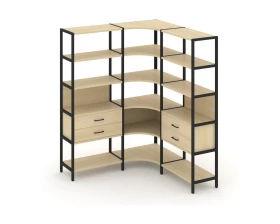 Трехсекционный угловой стеллаж пятиярусный с ящиками 1590х1590х1980 Shelf System images