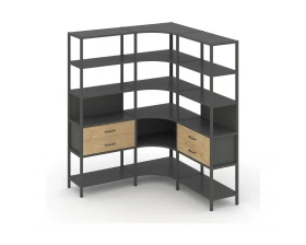 Трехсекционный угловой стеллаж пятиярусный с ящиками 1590х1590х1980 Shelf System images