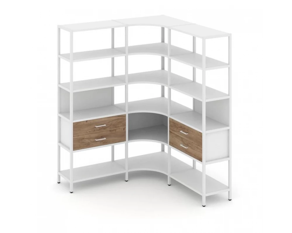 Трехсекционный угловой стеллаж пятиярусный с ящиками 1590х1590х1980 Shelf System