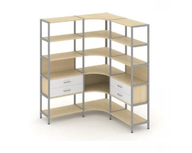 Трехсекционный угловой стеллаж пятиярусный с ящиками 1590х1590х1980 Shelf System images