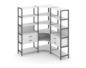 Трехсекционный угловой стеллаж пятиярусный с ящиками 1590х1590х1980 Shelf System images