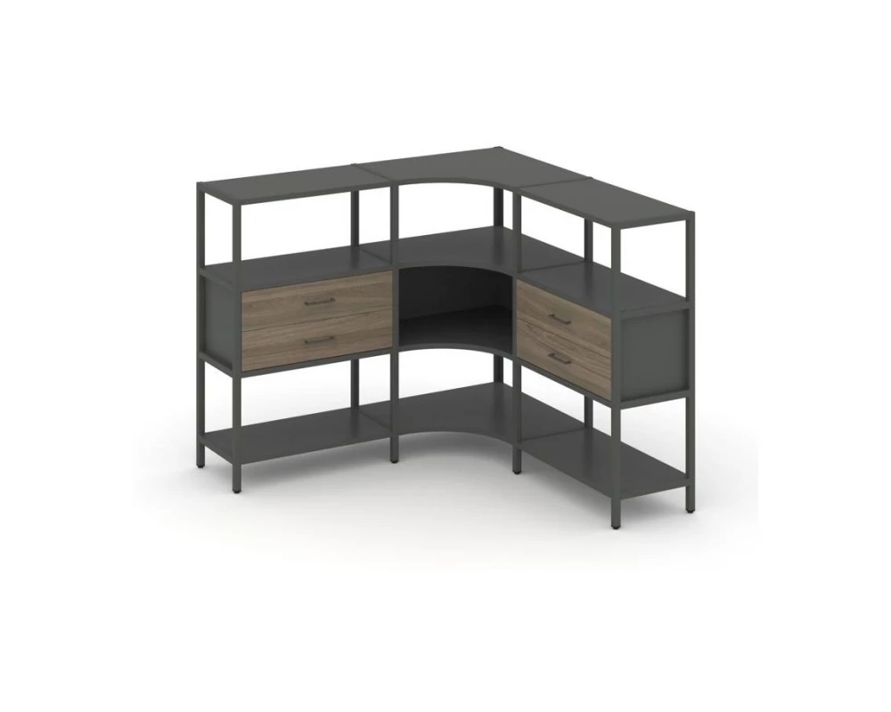 Трехсекционный угловой стеллаж трехярусный с ящиками 1590х1590х1246 Shelf System