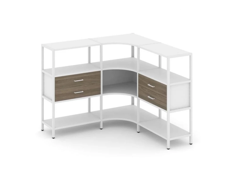 Трехсекционный угловой стеллаж трехярусный с ящиками 1590х1590х1246 Shelf System