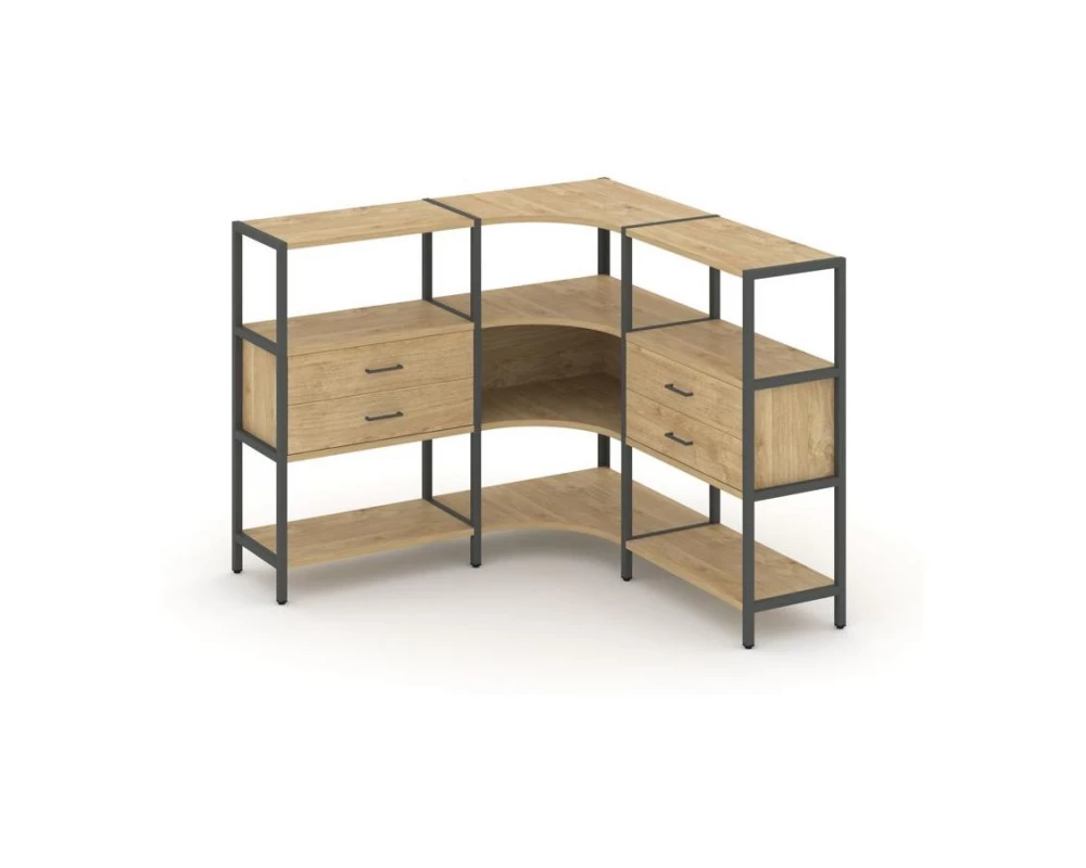 Трехсекционный угловой стеллаж трехярусный с ящиками 1590х1590х1246 Shelf System