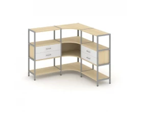 Трехсекционный угловой стеллаж трехярусный с ящиками 1590х1590х1246 Shelf System images