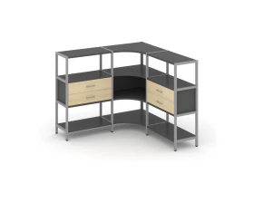 Трехсекционный угловой стеллаж трехярусный с ящиками 1590х1590х1246 Shelf System images