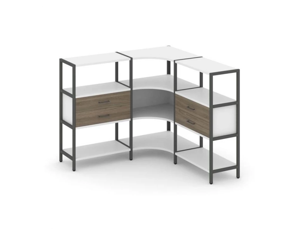 Трехсекционный угловой стеллаж трехярусный с ящиками 1590х1590х1246 Shelf System