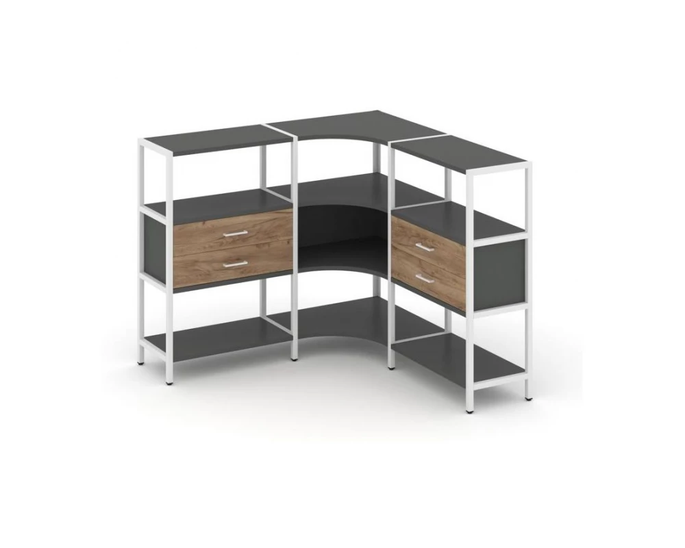 Трехсекционный угловой стеллаж трехярусный с ящиками 1590х1590х1246 Shelf System