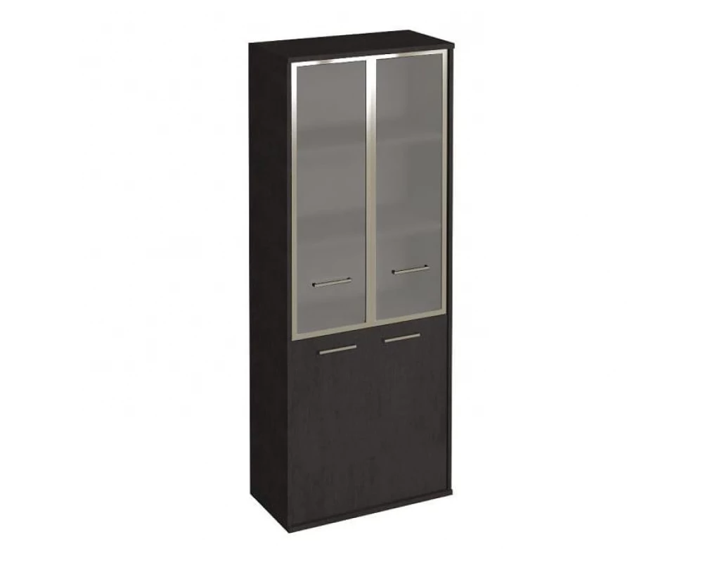 Шкаф высокий широкий 2 низкие двери ЛДСП 2 средние двери стекло в раме First