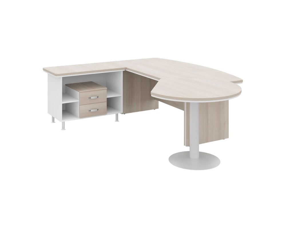 Стол руководителя угловой с брифингом L 255х205х76 Berlin Director Акация светлая/Белый премиум