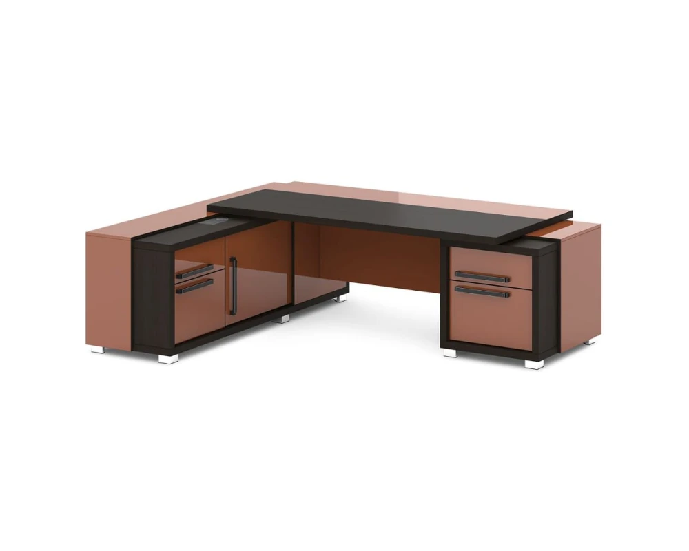 Стол с тумбой и греденцией (беспроводная зарядка, 2xUSB, розетка) 2470х2016х750 Грейс / Grace